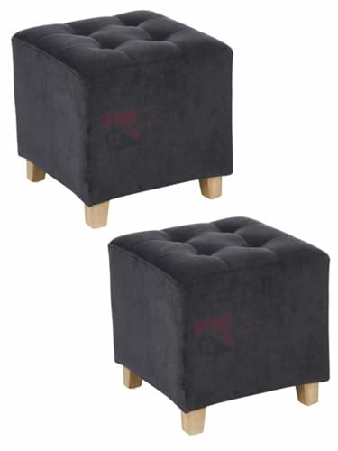 Image of Pouffes Bench Seating Stool for Living Room Office Patio Kitchen Bench Puffy Wooden Mudda Ottoman Stools Set of 2 Footrest Stool Pouf.(Black)