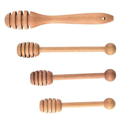 GRIRIW 4 Pcs Honey Stick Stirring Honey Jar Dipper Stick Syrups for Drinks Honey Wand Jam Jar Mixing Spoon Stylish Juice Stirrers Honey Dippers Server Honey Comb Stick Beech re-usable