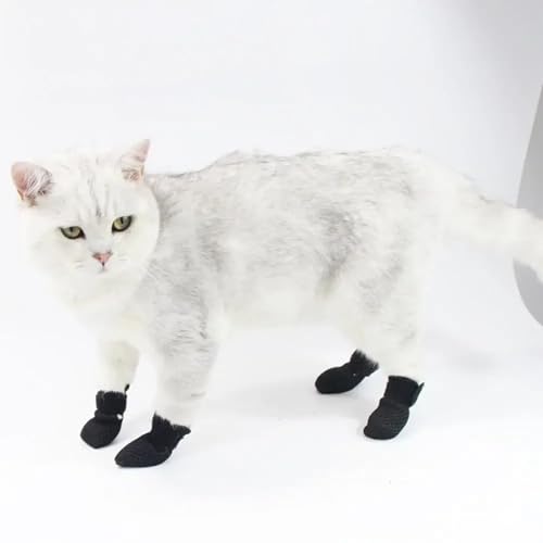 4Stk Katzenschuhe,Verstellbare Katzenschuhe aus Netzstoff,Krallenschutz für Katzen,Atmungsaktiv Katzenpfotenschutz,Anti-Kratz-Schuhe Für Katzen,Katzenstiefel zum Baden,Schneiden von Nägeln (Schwarz,M)