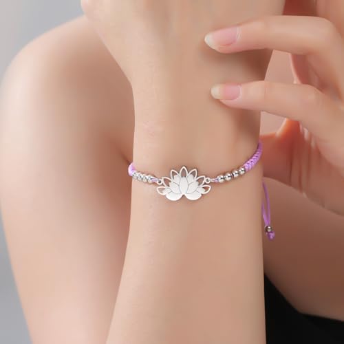 Pulsera de cuerda trenzada de acero inoxidable con símbolo loto miniatura 3