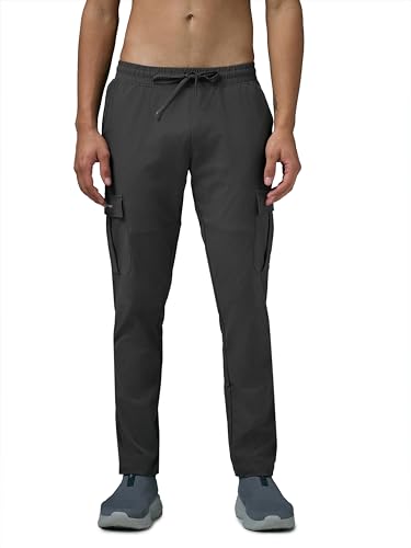 Image of TECHNOSPORT Men's Regular Fit Mid Rise Polyester Solid Cargos for Activewear, Regular Use and Quick Dry