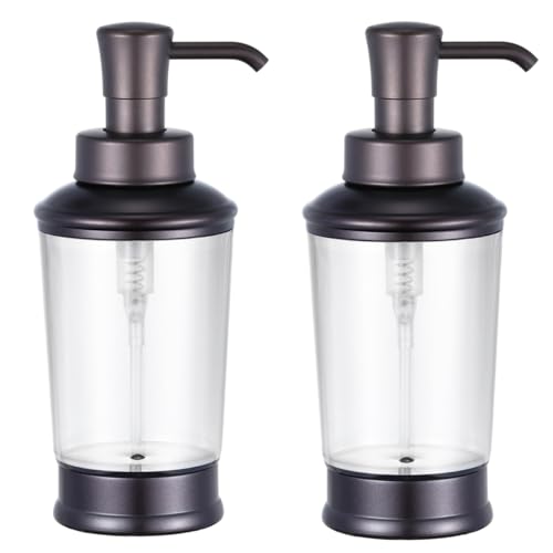 Vintage Style Soap Dispenser Bottles 16oz Refillable Pump Bottles (2 Pack) Bronze Color with Clear Jar Retro Bathroom or Kitchen Soap Dispenser for Lotion Shampoo Conditioner (Bronze-2pcs)