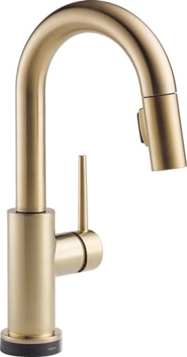 Delta Faucet Trinsic Touch Bar Faucet, Gold Bar Faucet, Bar Sink Faucet Single Hole, Wet Bar Faucets with Pull Down Sprayer, Prep Sink Faucet, Touch2O Technology, Champagne Bronze 9959T-CZ-DST