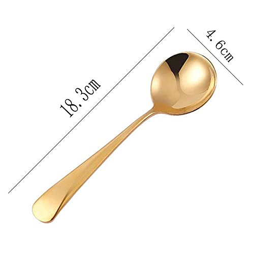 4 Pack Gold Soup Spoons Stainless Steel Round Large Head Bowl Heavy Handle Food Serving Spoons