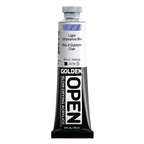GOLDEN OPEN Slow-Drying Acrylics, Light Ultramarine Blue, 2 fl oz. tube, Professional Acrylic Paint, Opaque