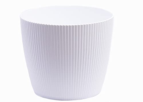 Home Garden Ornaments Decorative Small Plant Pots Indoor - Striped Indoor Plant Pot for Home and Garden (Diameter 13.5cm, White)