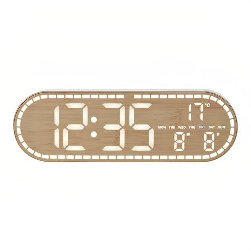 Lancoon Reloj Digital de Pared de Madera con Temperatura Cuenta Atrás Atenuación Automática Fecha Escritorio Colgar Doble Alarma Snooze Función de Memoria para Dormitorio Decoración del Hogar