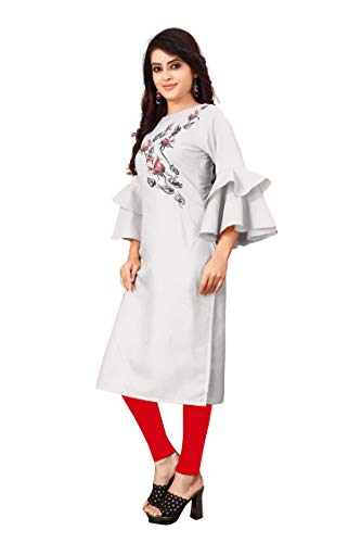 Image of OM SAI LATEST CREATION Slub-Rayon 3 /4 Sleeve Printed A-Line Kurti for Women