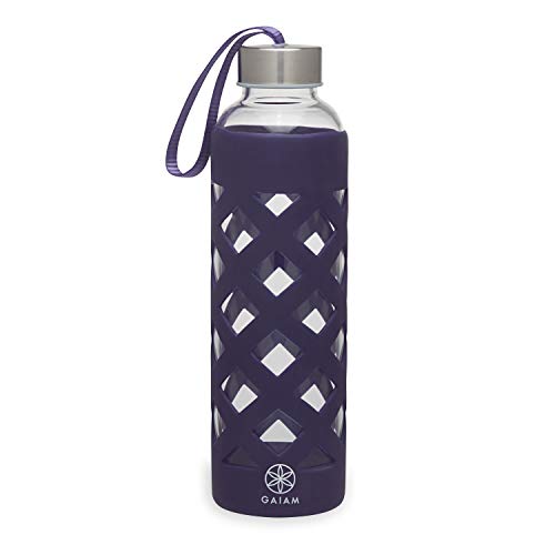 Image of Gaiam Water Bottle Sure-Grip Glass Bottle with Protective Silicone Sleeve, 20 oz