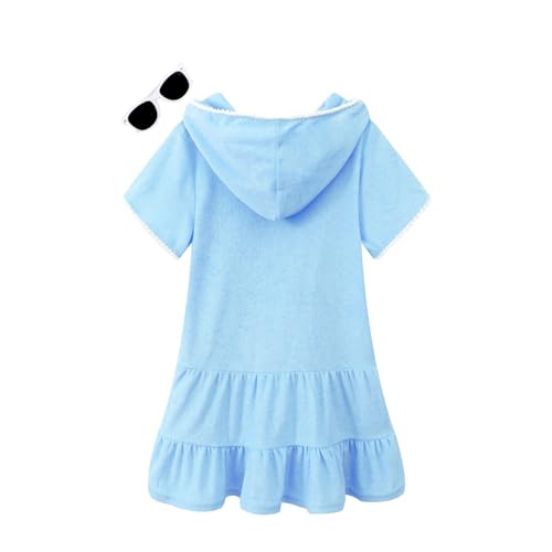 Image of Girls Swim Cover Up Kids Swimsuit Coverup Terry Zip-Up Beach Bathing Suit Wraps with Sunglasses