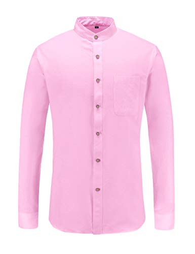 JEETOO Homme Chemise à Col Officier Manches Longues de Couleur Unie Oxford (RRose-Vraie Poche, Small) Cover