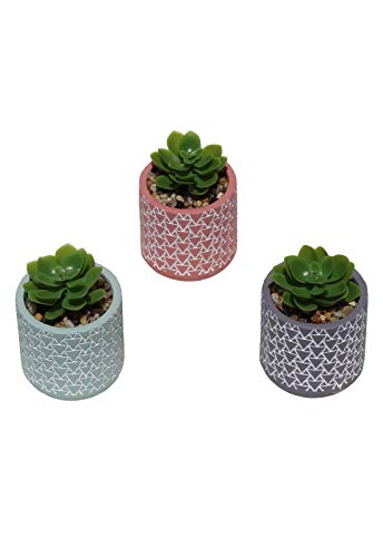 kit 3 Vasos em Cerâmica Cachepot com Planta Artificial