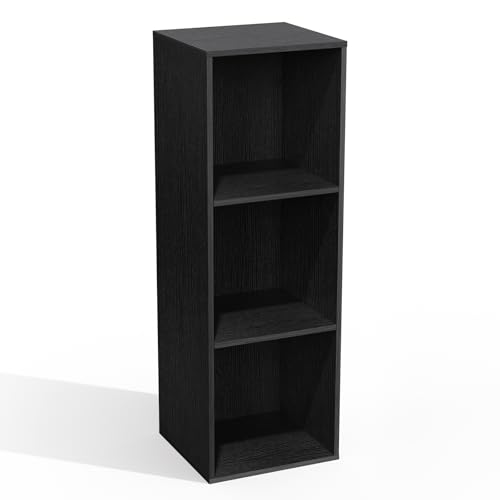 NewBeth 3 Cube Bookshelf Storage Organizer, 3 Tier Cube Low Bookcase Freestanding Storage Display Organizer, Three-Cubes Open Shelf for Home Office (Black, 3-Cube)
