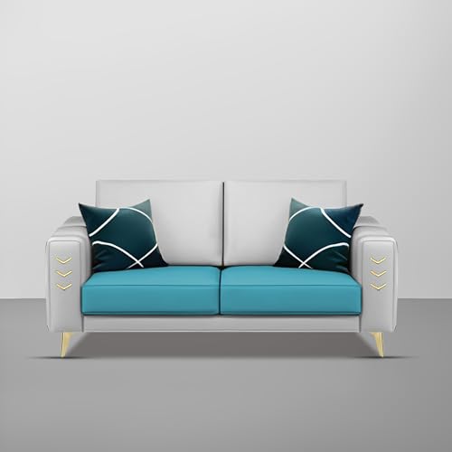 Image of Casaliving Falco 2 Seater Sofa Set for Living Room (Turquise Grey Fabric) Premium Fabric Sofa