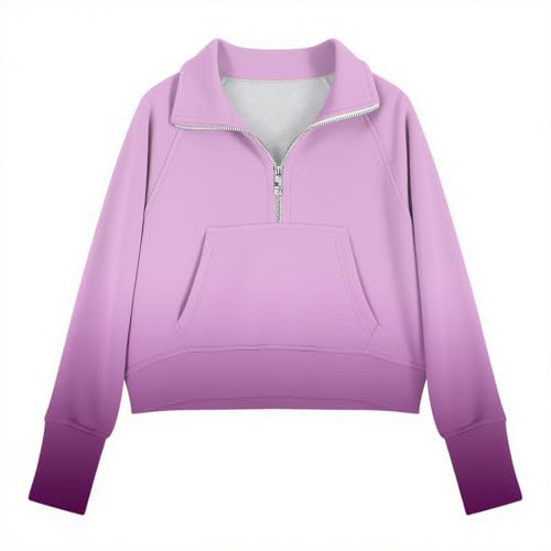 DDAPJ pyju Girls Half Zipper Cropped Pullover Sweatshirts Gradient Color Long Sleeve V Neck Casual Raglan Tops with Pocket4