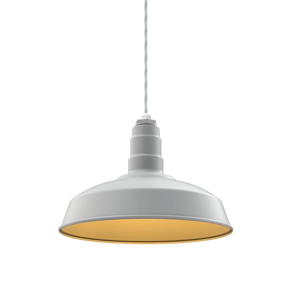 4ft White Cord Barn Light Pendant 16" Dome | Garage | Modern Gray/Brass