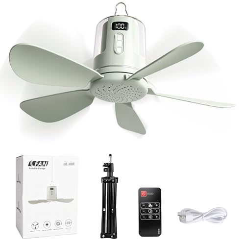 INQUIRLLY Portable Camping Fan 12000 mAh Camping Ceiling Fans with RGB Light Tent Fans mit 4 Wind Speed Settings & 3 Lighting Modes 5 Removable Blades Rechargeable Camping Fan for Tent Car Picnic