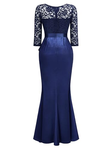 Image of MISSMAY Women's Vintage Floral Lace Ruffle Half Sleeve Evening Party Formal Long Dress