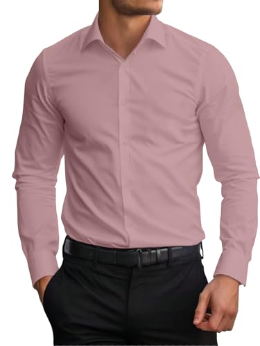 Image of AVANOVA Men's White Long Sleeve, Slim Fit Button Down Dress Shirt for Men | Casual Office Wear | Formal Business Shirts | Stylish Plain Single Breasted Shirt(Shirt 87)
