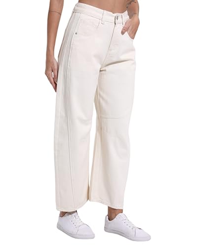 Women's Mid Elastic Waist Wide Leg Barrel Jeans Cropped Denim Pants Comfortable Boyfriend Jeans with Pockets4