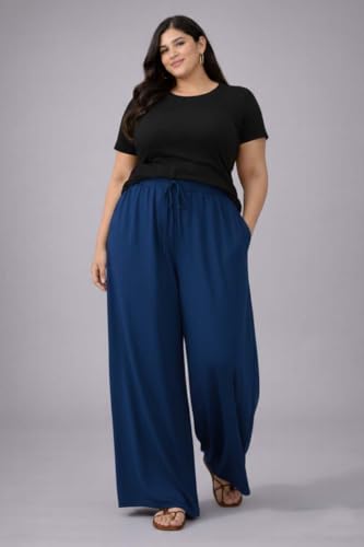 Image of KOTTY Women's Plus Size Wide Leg Pants with Elastic Waist Relaxed Fit Comfortable Casual Travel Wear Style