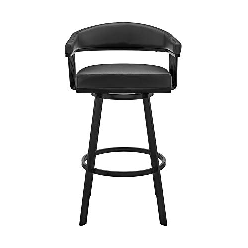 Armen Living Bronson 29" Butaco de Barra Giratorio en Acabado Negro y Cuero Sintético Negro miniatura 4