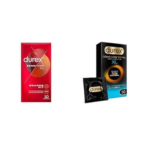 Pack de Durex Preservativos Sensitivo Suave Para Mayor Sensación Talla Xl -10 Unidad + Durex Conexión Total XL Preservativo Ultra Fino Plus sin Látex con Transmite el Calor Corporal, 10 Condones XL