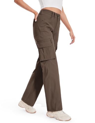 Moosehill Cargo Hiking Pants Women High Waisted Water Resistance Baggy Stretch Work Casual Travel Streetwear(Brown, 10, 30