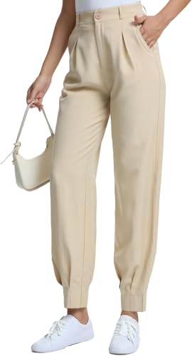 Casual Work Pants Women High Waisted with Pockets Ankle Length Business Traped Slacks Pants Trousers