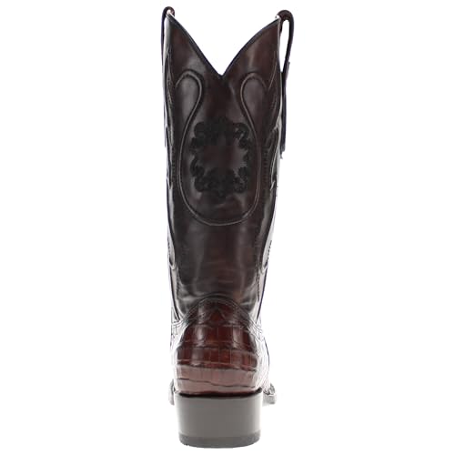 Image of Vaccari Men's Travis Genuine Mocha Alligator Belly Leather Narrow Square Toe Western Cowboy Boots - 12 EE