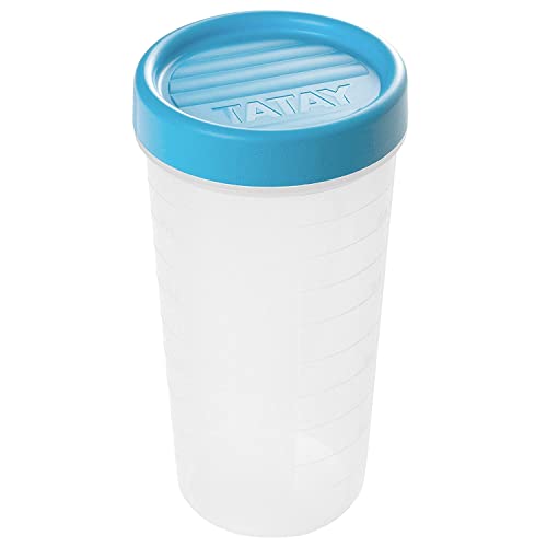 Tatay Tupper Hermético 0,6L Twist | Tapa de Rosca | Recipientes Herméticos Para Alimentos | Apto Microondas, Lavavajillas, Nevera, Congelador | Plástico Libre de BPA | 8,5x8,5x16,5 cm, Azul
