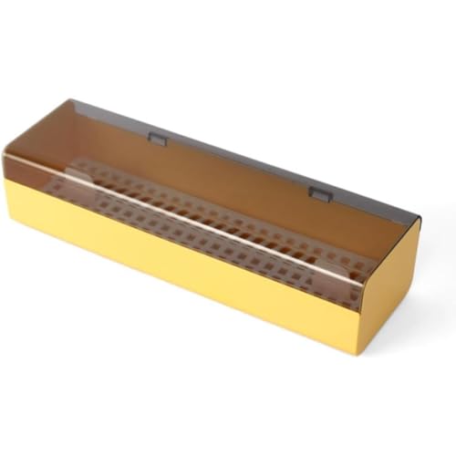 VHJAcuzig 箸立て カトラリーケース 箸入れ 収納ラック 食器収納ケース 収納棚 包丁スタンド 蓋付き 北欧 おしゃれ プラスチック 大容量 仕切り 組み立て簡単 スタッキング可能 ホコリ防止 卓上 業務用 キッチン収納用 (イエロー)