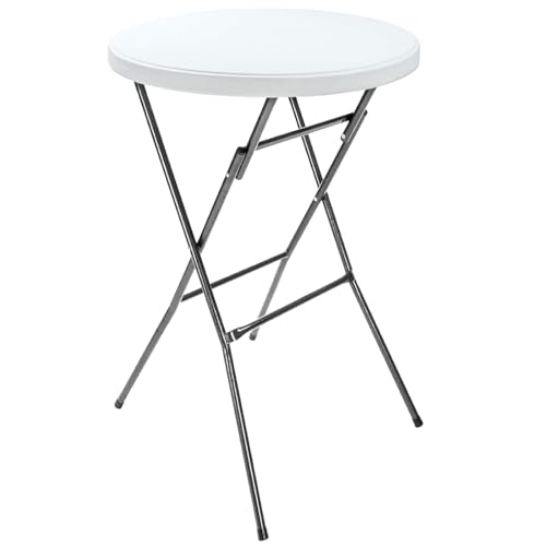 Acomoda Textil – Mesa de cocktail redonda portátil para jardim e terraço. Mesa branca dobrável de interior e exterior, resistente e duradoura para festas e celebrações, 80 x 110 cm.