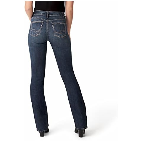 Silver Jeans Co. Women's Suki Mid Rise Slim Bootcut Jeans, Dark Power Stretch, 33W x 31L Cover