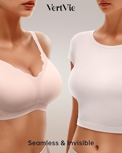 Image of Vertvie Women Seamless Jelly Bras No Underwire Supportive Wireless Push Up Full Coverage Bralette Comfy Scalloped T-Shirt Bra