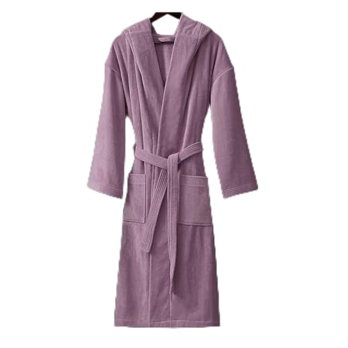 HCZKIUJY Albornoz de Lujo de algodón de Rizo, Albornoz para Hombres y Mujeres, 100% Rizo Peinado, Unisex, para SPA,Pink，Purple-Small