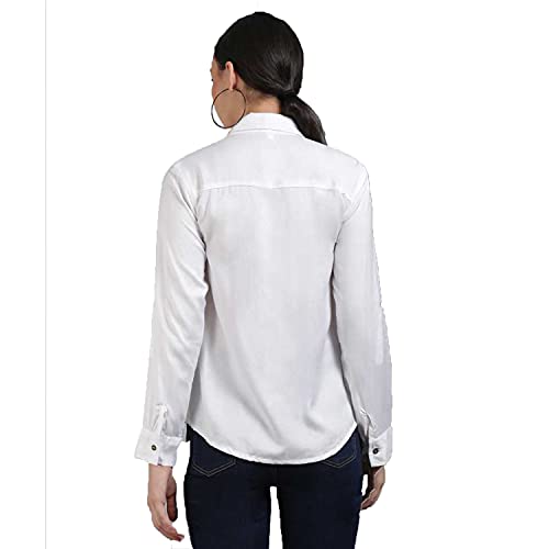 Image of C.Cozami Women's Casual Long Sleeves Double Pocket Rayon Shirts for Women (White, X-Large)