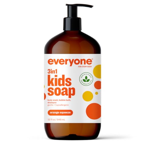 Everyone 3-in-1 Kids Soap Body Wash Bubble Bath Shampoo 32 Ounce (Pack of 1) Orange Squeeze made with Essential Oils for Toddlers tweens and teens
