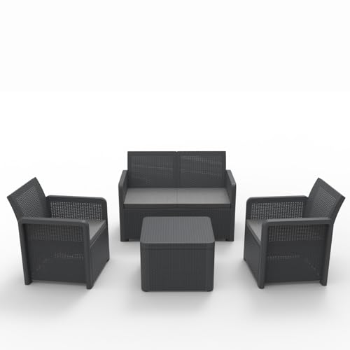 SP Berner - Set de Muebles de Jardín y Terraza Nassau Confort - Sofá 2 Plazas, 2 Sillones y Mesa de Centro - Fabricado en España con Plástico Reciclado
