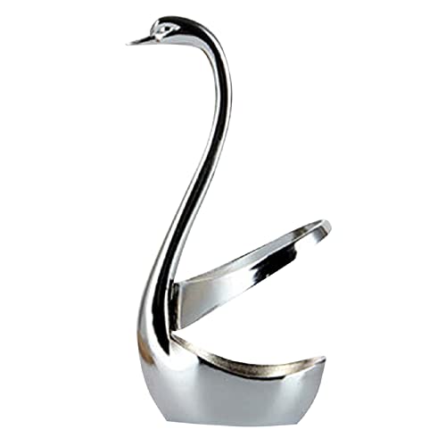 ​​Mueble innovador espacio saving​​ Soporte de Base de cisne para cubiertos de postre de fruta, de cuchara, de cubiertos, soporte de Base de cisne redondo creativo de inoxidable (Silver, One Size)
