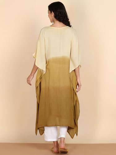 Image of Maaesa Women Handcrafted Tie & Dye Rayon Crepe Kaftan Dress | Casual Wear | Flowy Kaftan Style | Lightweight & Breathable Fabric