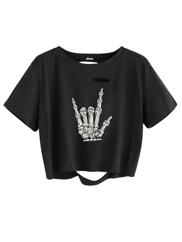 Graphic Oversized Crop Tops for Women Loose Cropped Distressed Tshirt Short-Sleeve Vintage Boxy Tee Shirts
