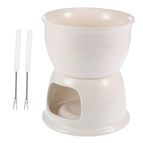 PRETYZOOM 1set Ceramic Chocolate Melting Stove White Pot Forks for Cheese Fondue Ice Butter More Premium Ceramic Heating Tools for Daily Use and Elegant Entertaining