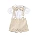 Burkashear Set di 3 Pagliaccetti Casual per Bambino, Camicia Bianca con Fiocco, Manica Corta + Salopette Regolabile per Neonati, 0-24 Mesi, Gentleman d 'Estate(Kaki Chiaro, 6-12 Mesi)