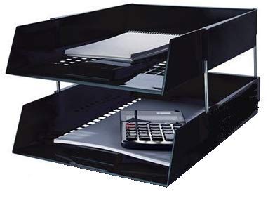5 Star Black A4 Plastic Letter File Trays, Including Risers. (2 Trays/1 Riser Set)