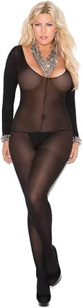 Musotica Sexy Plus Size Low Sheer Long Sleeve Bodystocking