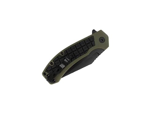 Kershaw Faultine Pocketknife (8760); 3-Inch 8Cr13Mov Blade With Kvt Manual Open, Black Oxide Coating And Rubber Overmold, Olive Handle, Pocketclip #TOP1