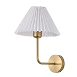 Taille matériau du luminaire : diamètre supérieur de l'abat-jour : 8 cm, diamètre de l'abat-jour inférieur : 24 cm, hauteur de l'abat-jour : 15 cm, hauteur : 33 cm, distance du mur : 28 cm, diamètre de la base : 10 cm. Applique de tête de lit plaquée fer de couleur or avec abat-jour classique en tissu plissé.