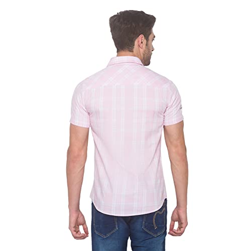 Image of Spykar Men's Cotton Slim Casual Shirts (Baby Pink) (M) (MSH-01BB-187)