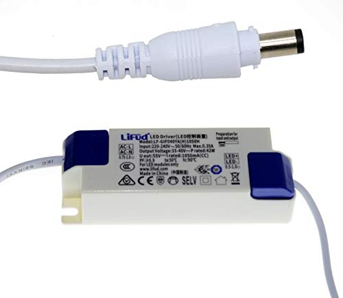 LiFud   Controlador de luz LED sin parpadeo de 40 W, 220 240 V/CC 33 40 V/950 1050 ma ~ 50/60 Hz, tapa macho [Clase energética A+++]